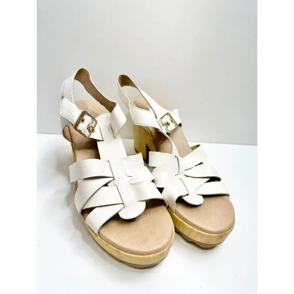 Dr. Scholl’s Sandals Size 9.5 White Leather Open‎ Toe Platform Shoes Buckle